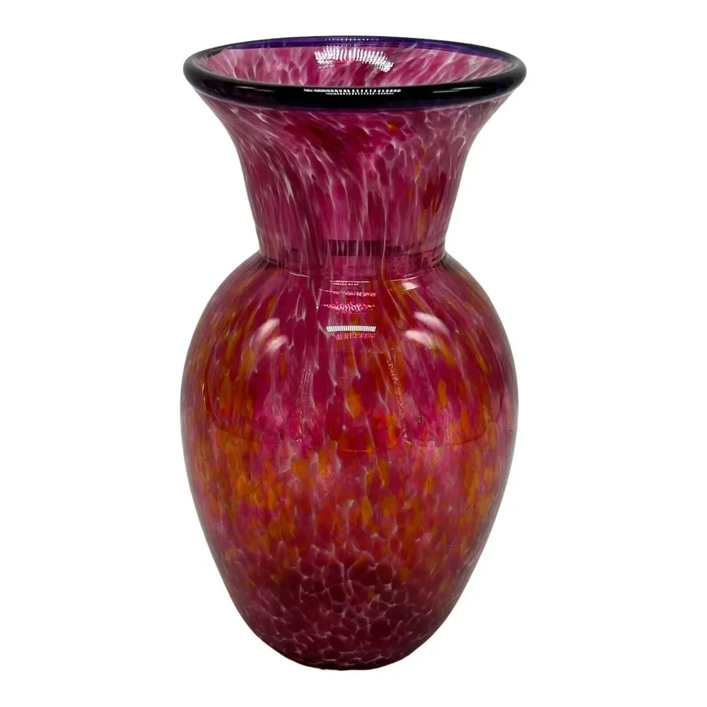Cranberry Art‎ Glass Confetti Vase Hand Blown Tortoise Marbled Signed Brubaker